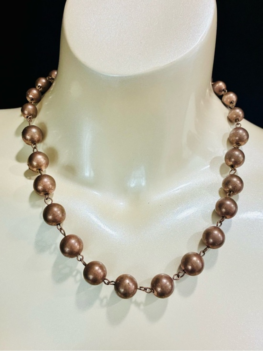 Classic Copper-Tone Beaded Necklace - Magnetic Easy Clasp Women Jewelry